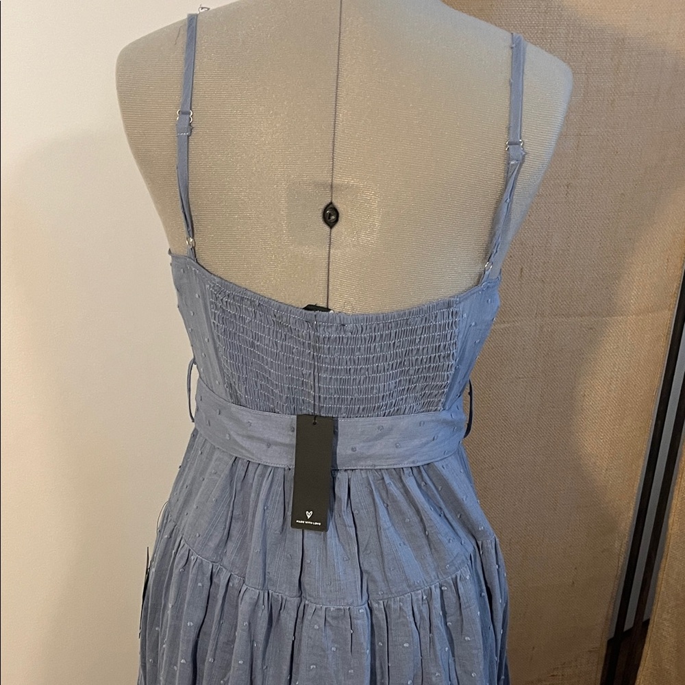 Lulu's Strapless Blue Dress with Belt - Picture 6 of 8